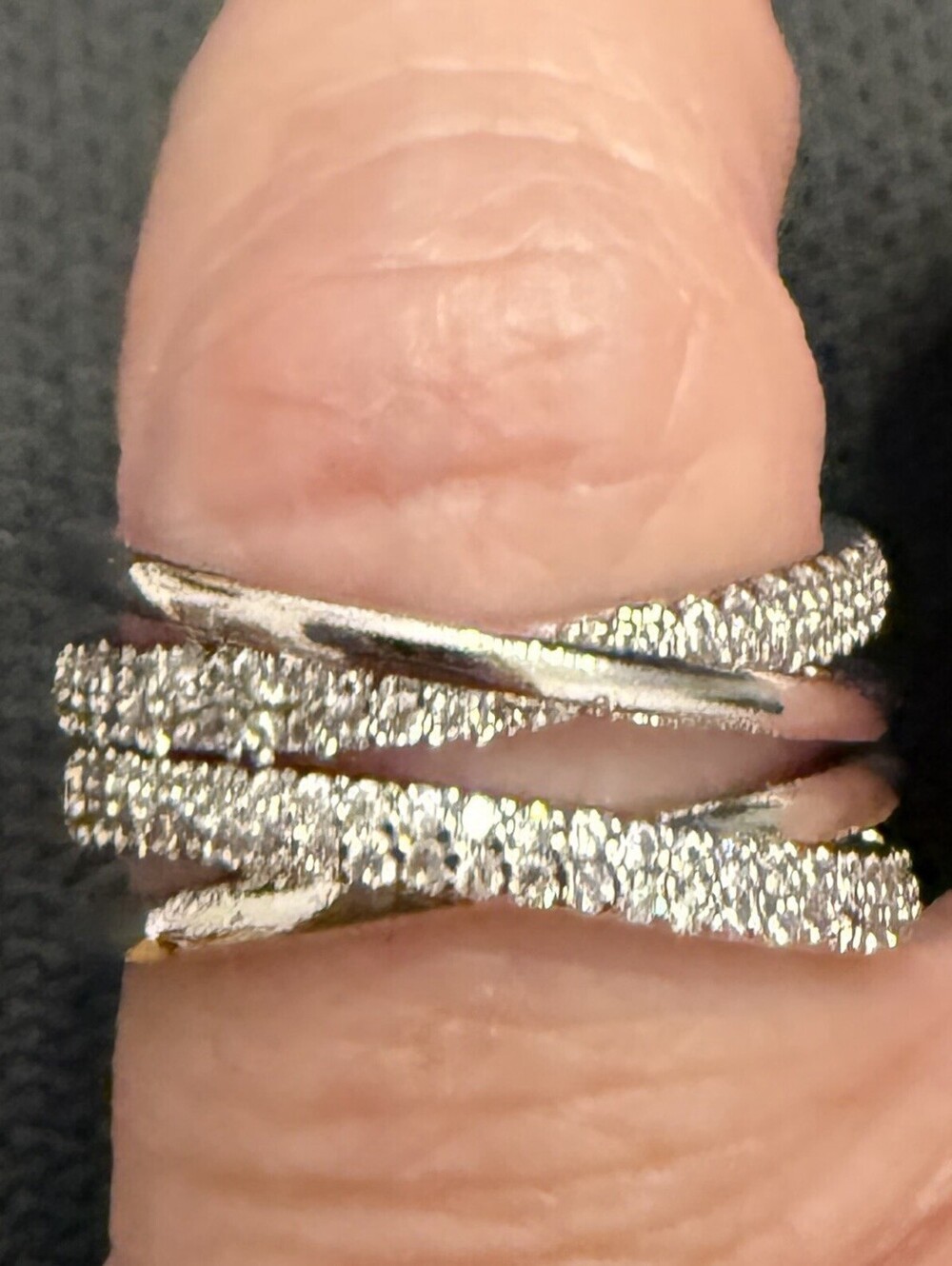 Silver Tone Clear Crystal Multi Band Adjustable Open Cuff Statement Ring
